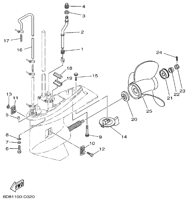 Yamaha F80BET, F100DET LOWER CASING & DRIVE 2 parts diagram